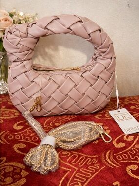 Urban Expressions Blush Braided Handle Mini Bag with Gold Hardware